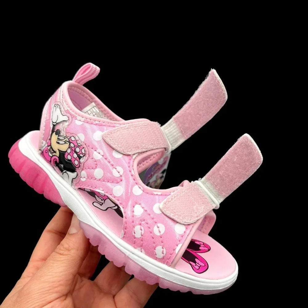 Disney Minnie Mouse Little‎ Girls Light Up Sandals Size 11 Pink Strappy Open Toe